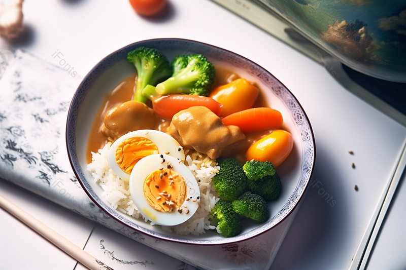 一份美味的咖喱鸡肉便当摆盘,高清,摄影图,摄影图片,图片大全,摄影图免费下载